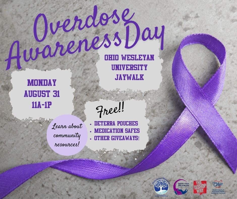 Overdose Awareness Day promotional image featuring a purple ribbon.